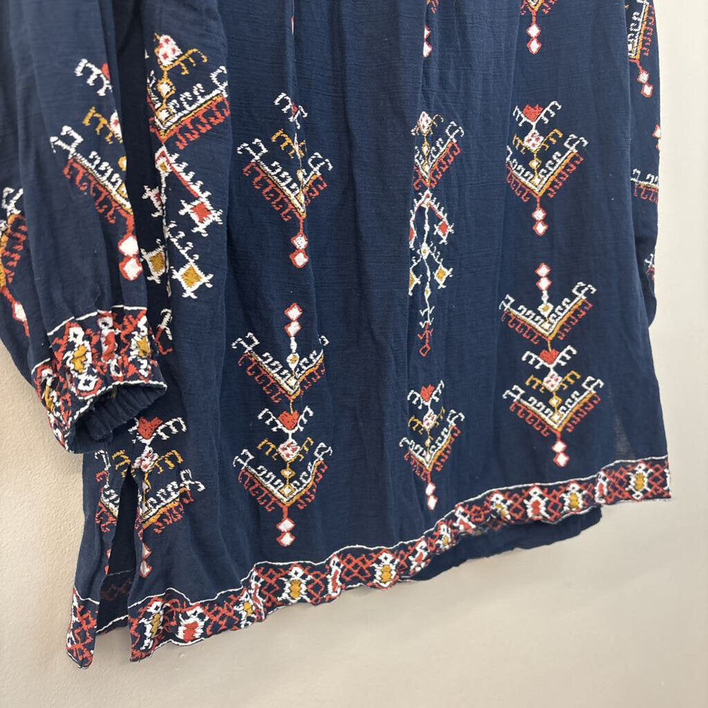 Madewell Navy/ Multi Print Long Sleeve Top Small