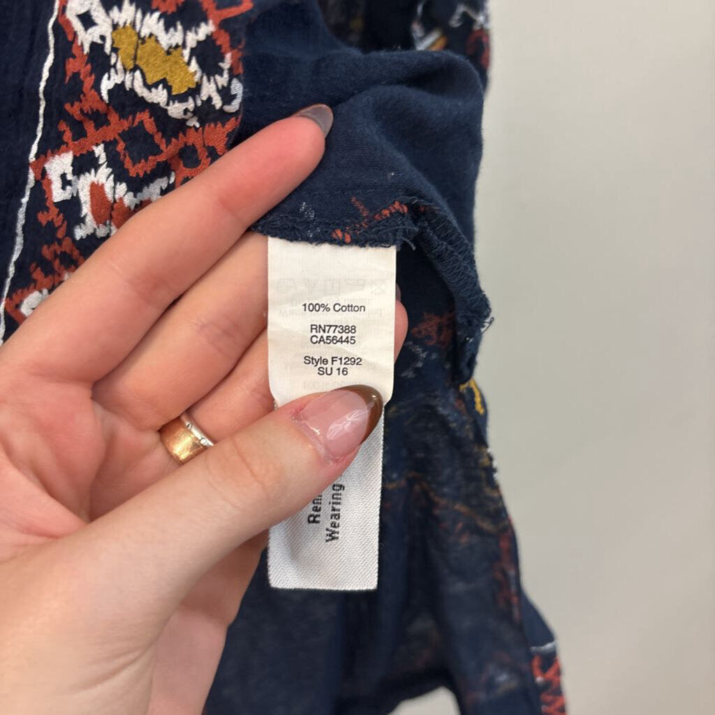 Madewell Navy/ Multi Print Long Sleeve Top Small