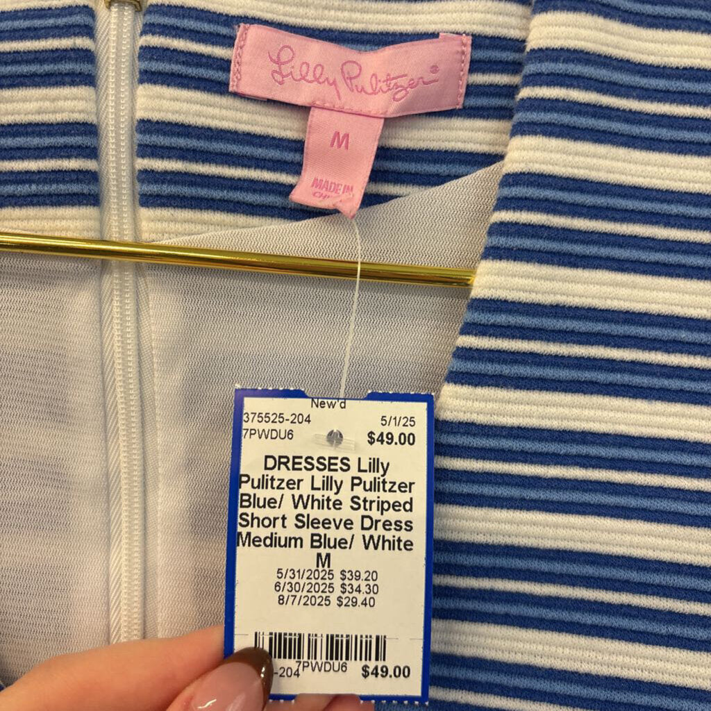 Lilly Pulitzer Blue/ White Striped Short Sleeve Dress Medium