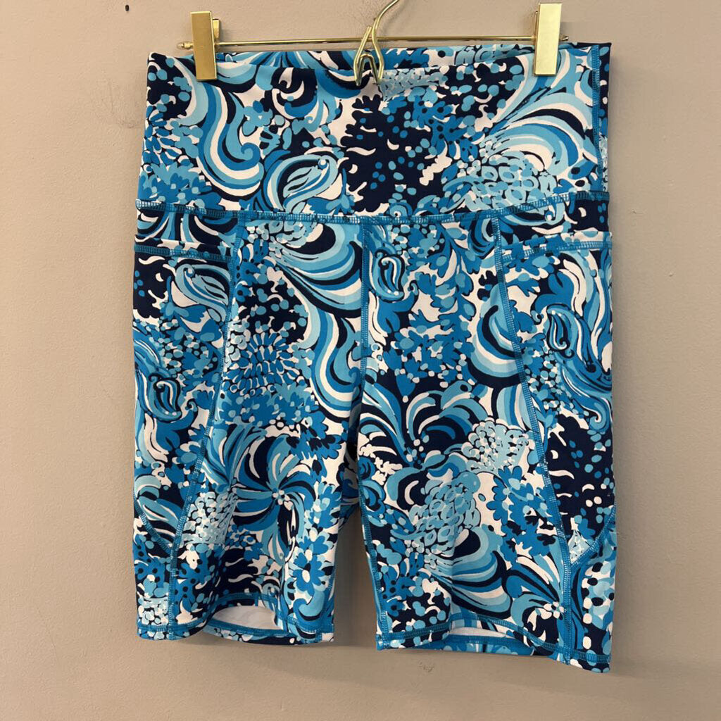 Lilly Pulitzer Luxletic Blue/ White Print Biker Shorts Large
