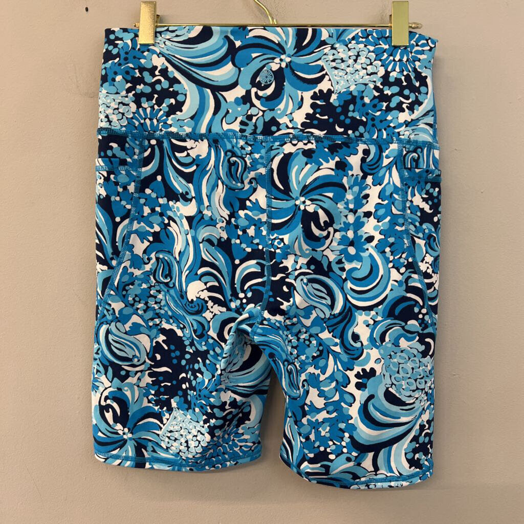 Lilly Pulitzer Luxletic Blue/ White Print Biker Shorts Large