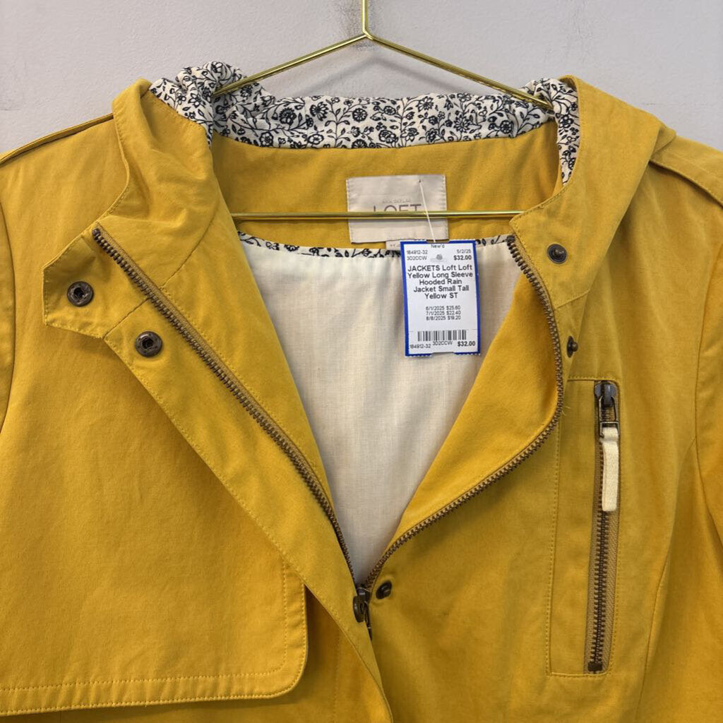 Loft Yellow Long Sleeve Hooded Rain Jacket Small Tall