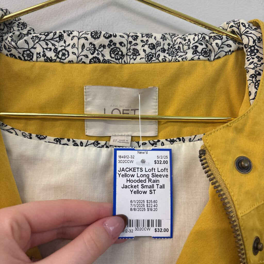 Loft Yellow Long Sleeve Hooded Rain Jacket Small Tall