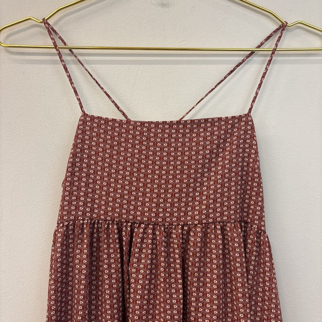 Bucketlist Brown/ Burgundy Print Tie Back Maxi Dress Small