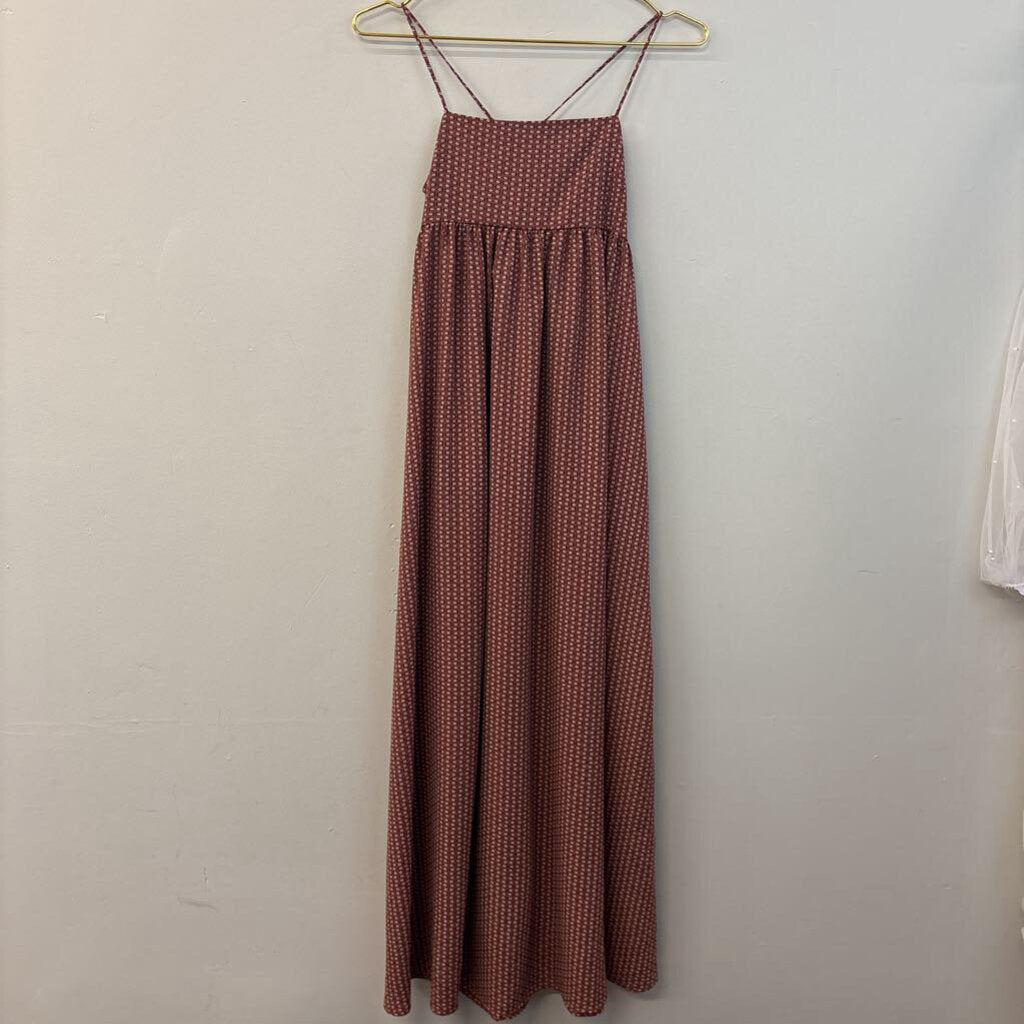 Bucketlist Brown/ Burgundy Print Tie Back Maxi Dress Small