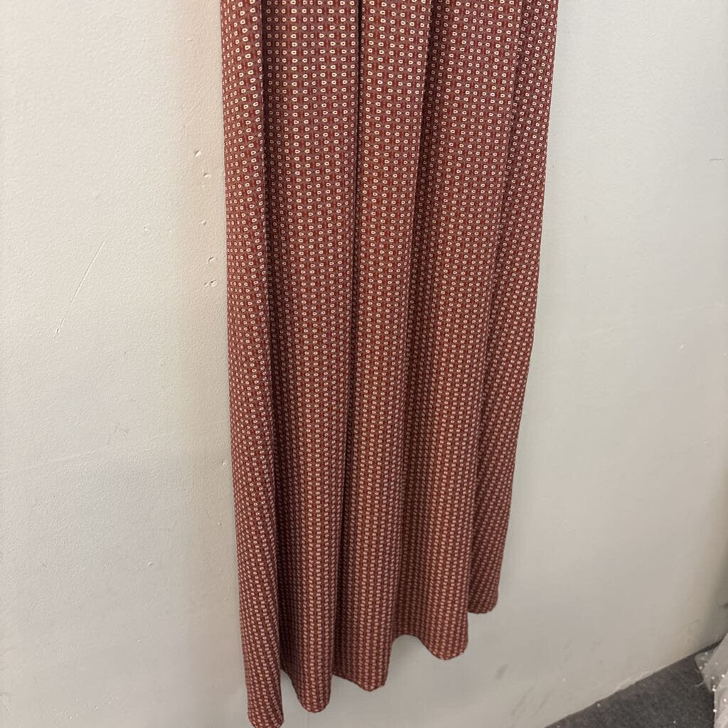 Bucketlist Brown/ Burgundy Print Tie Back Maxi Dress Small