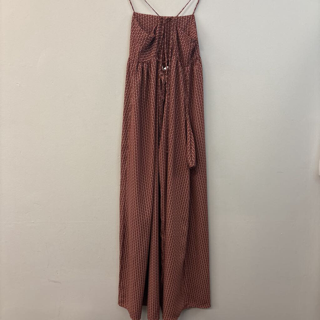 Bucketlist Brown/ Burgundy Print Tie Back Maxi Dress Small