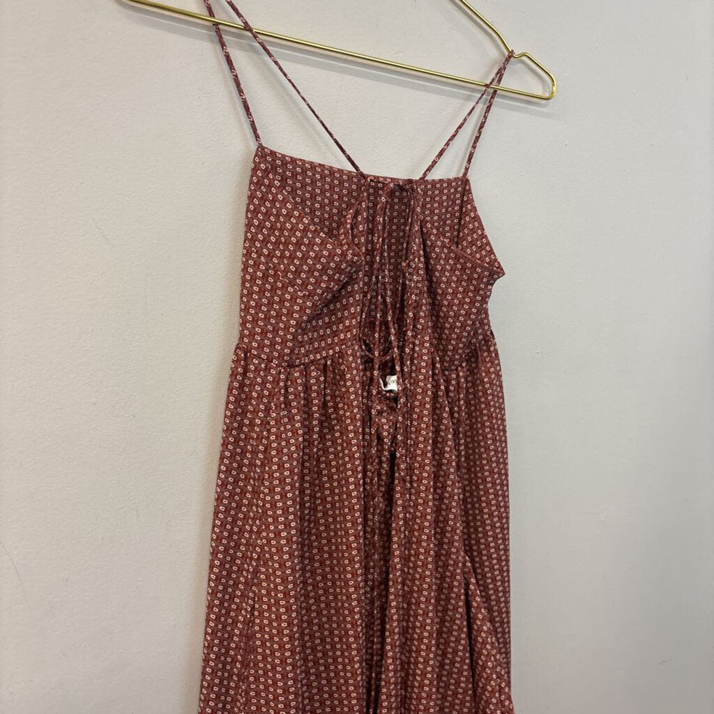 Bucketlist Brown/ Burgundy Print Tie Back Maxi Dress Small