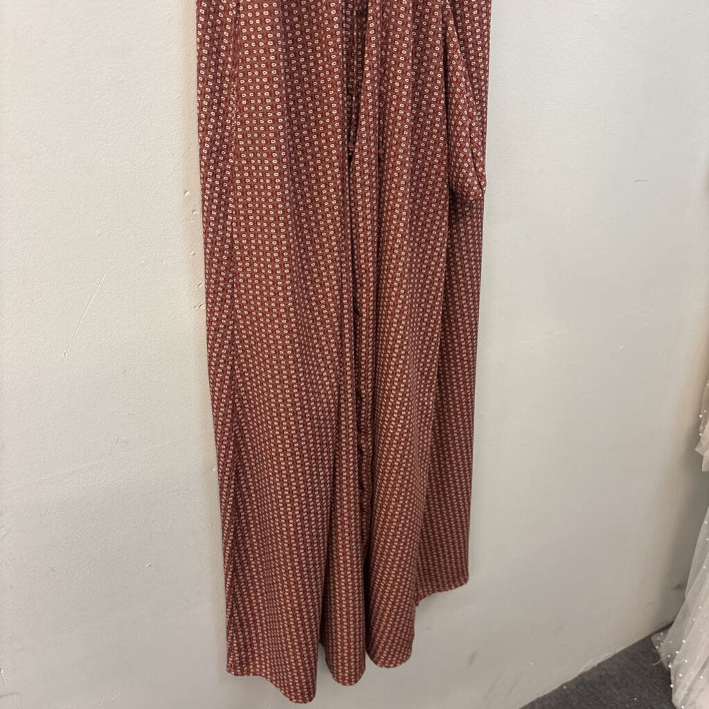 Bucketlist Brown/ Burgundy Print Tie Back Maxi Dress Small