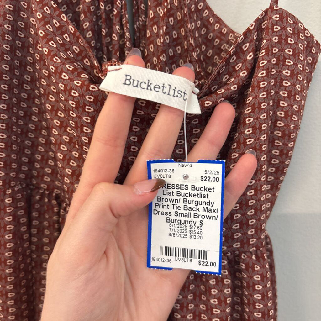 Bucketlist Brown/ Burgundy Print Tie Back Maxi Dress Small