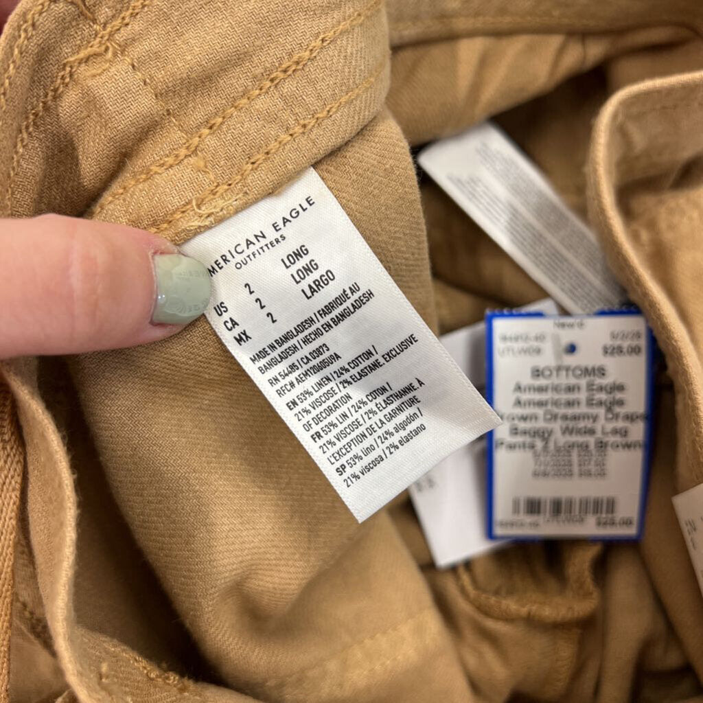 American Eagle Brown Dreamy Drape Baggy Wide Leg Pants 2 Long