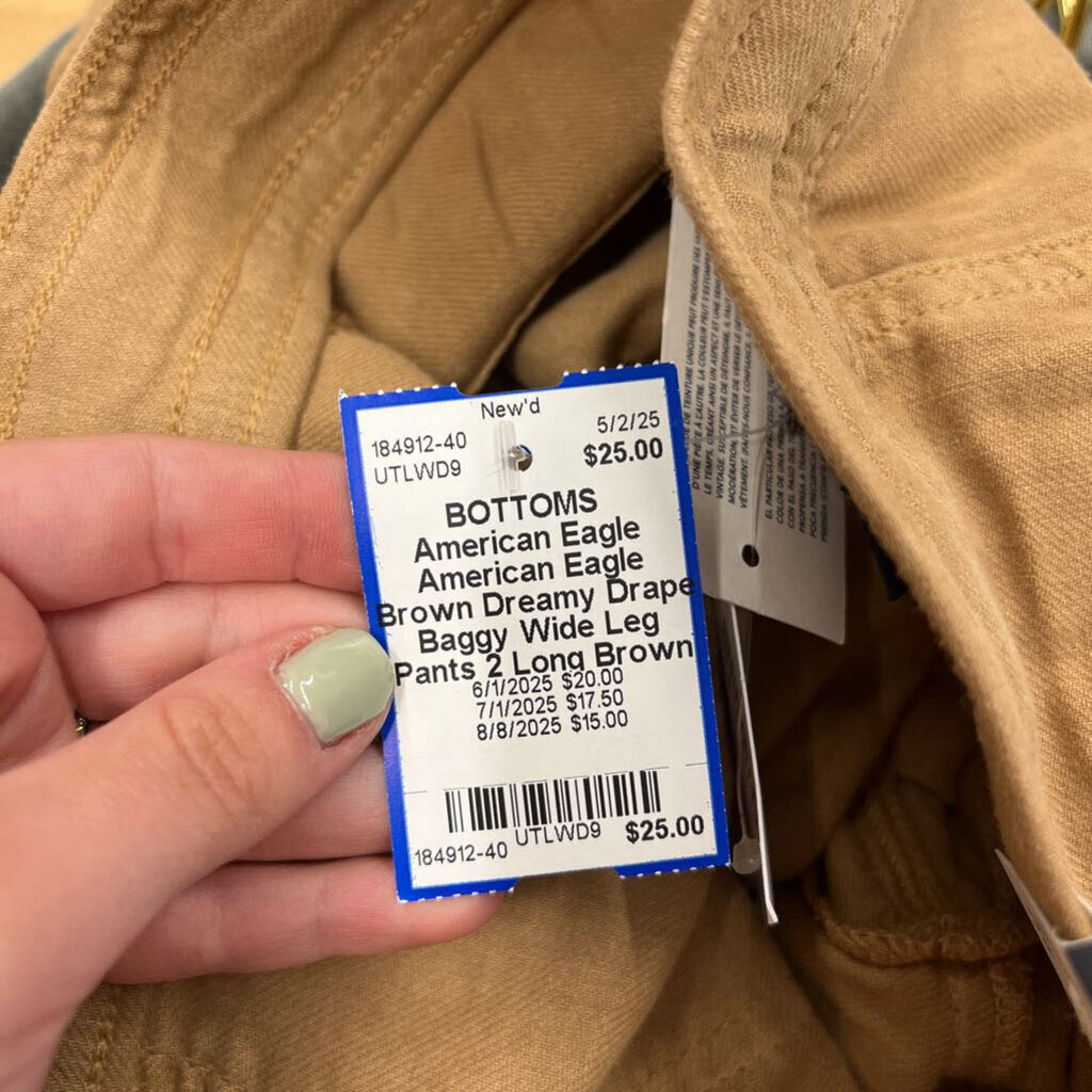 American Eagle Brown Dreamy Drape Baggy Wide Leg Pants 2 Long