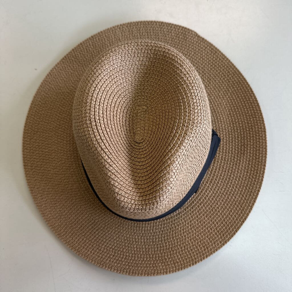 Brown Natural Woven Hat Black Band One Size