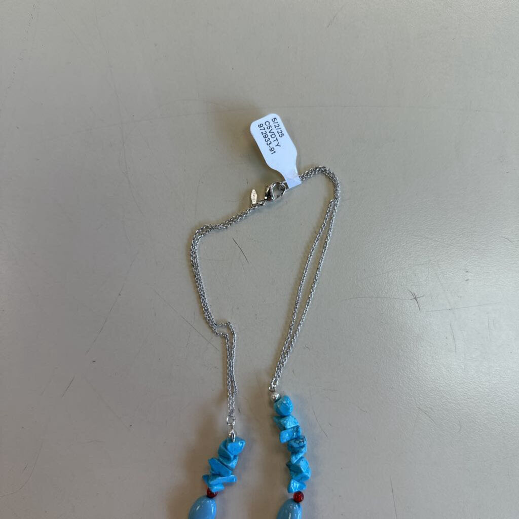Avon Silver/ Turquoise Flower Pendant Necklace