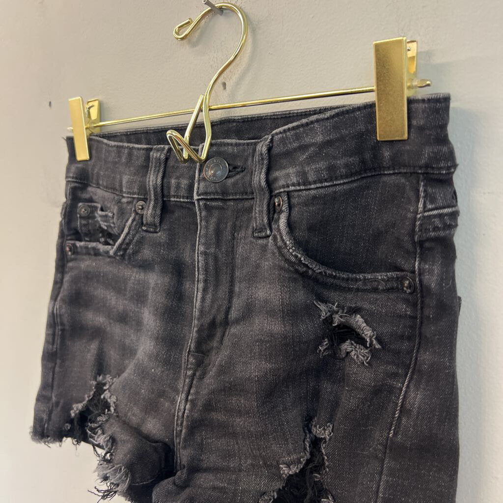 American Eagle Black Denim Raw Hem Shorts 00
