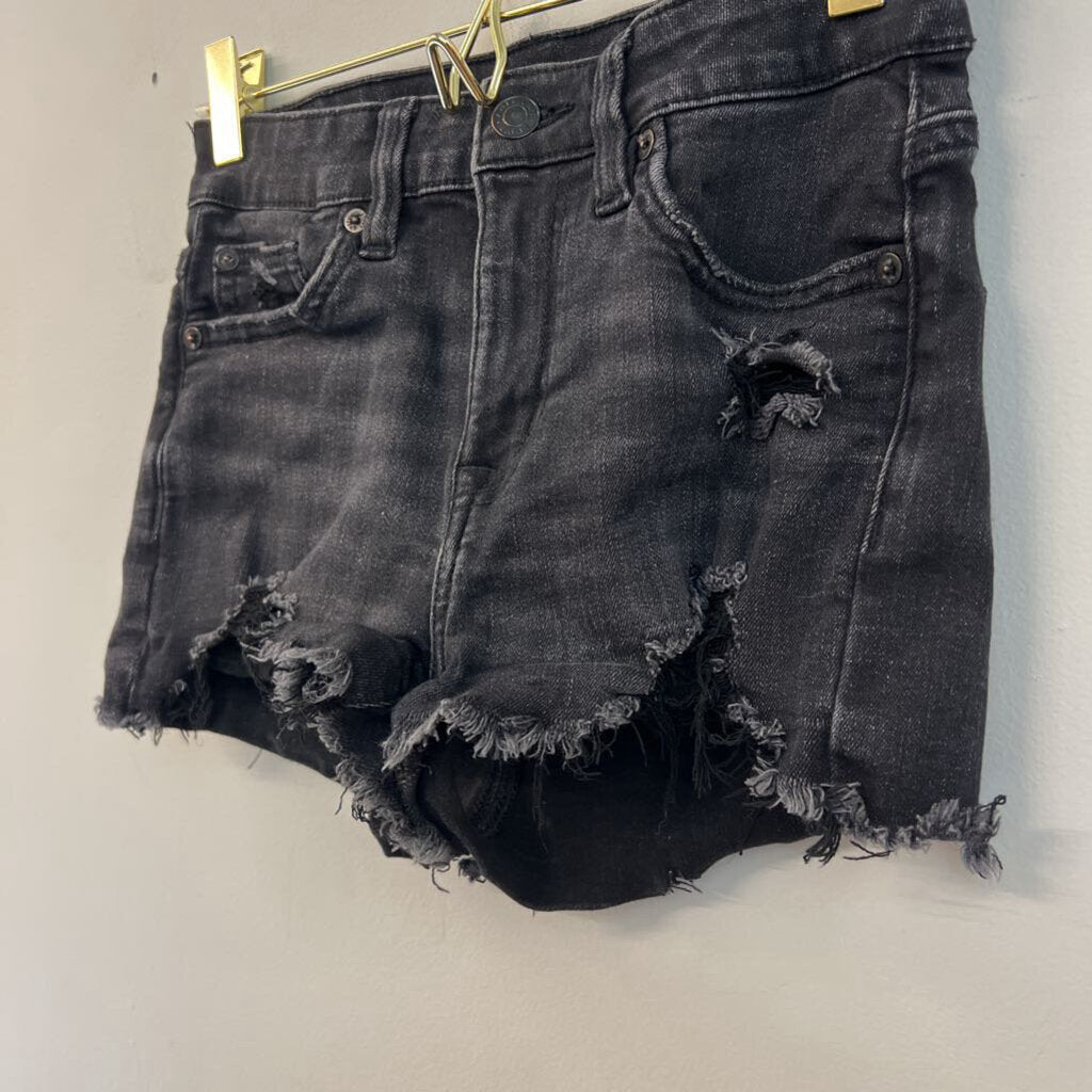 American Eagle Black Denim Raw Hem Shorts 00