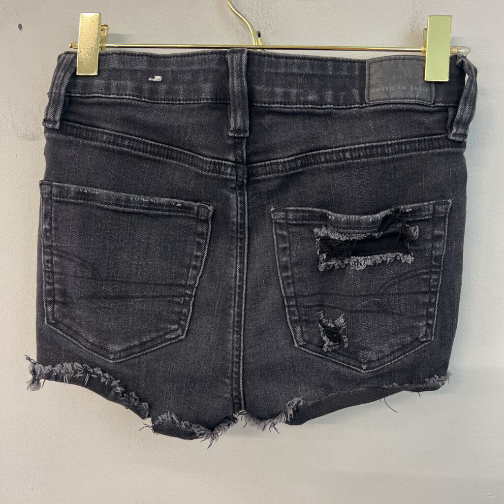 American Eagle Black Denim Raw Hem Shorts 00