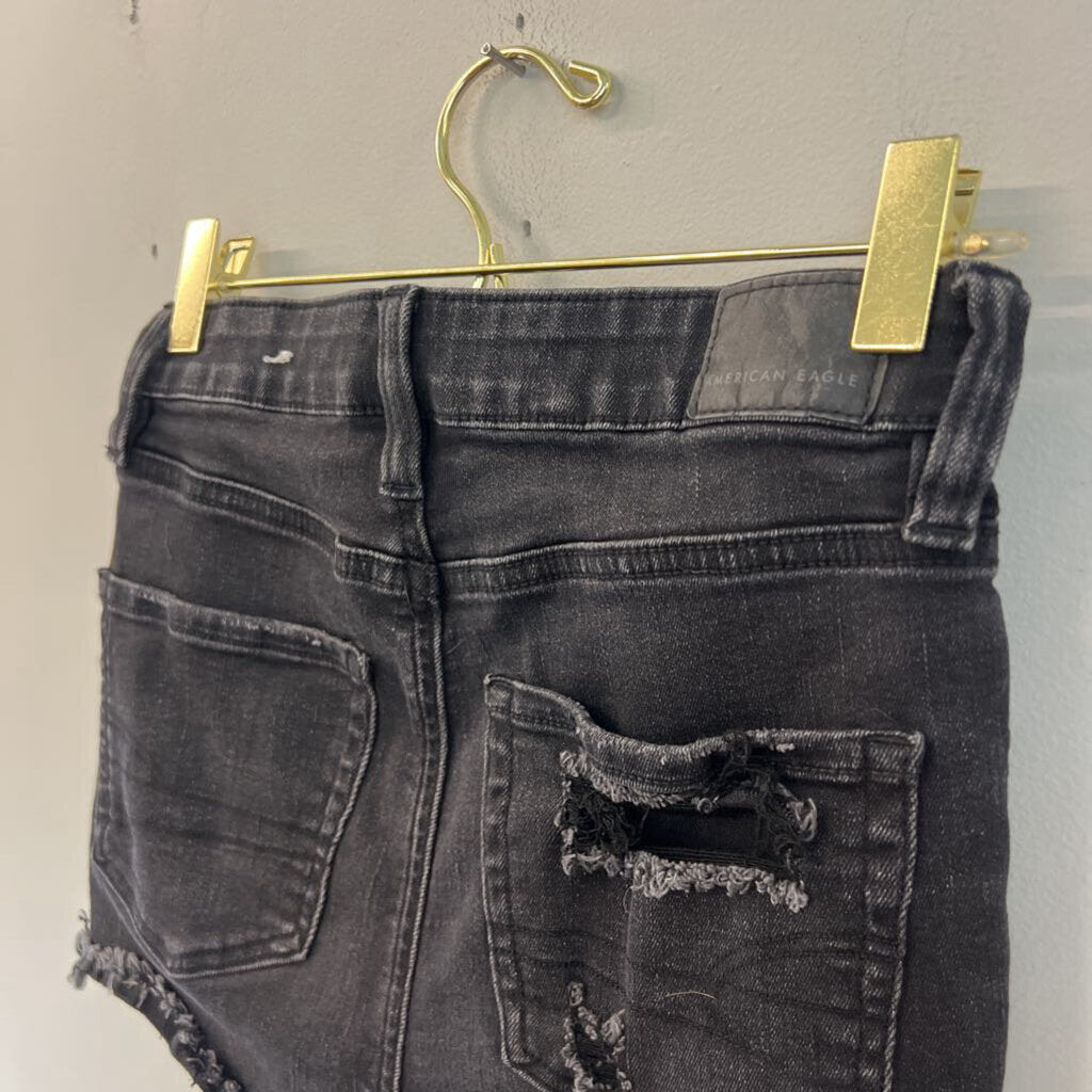 American Eagle Black Denim Raw Hem Shorts 00