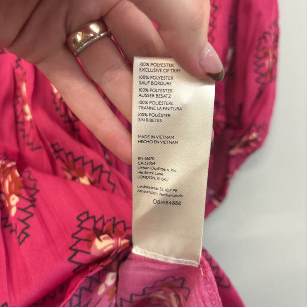 Anthropologie Pink Print Short Puff Sleeve Top Medium