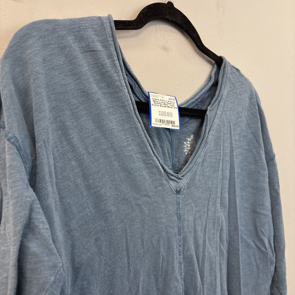 Pilcro Blue Long Sleeve Ruffle Hem Top Extra Small