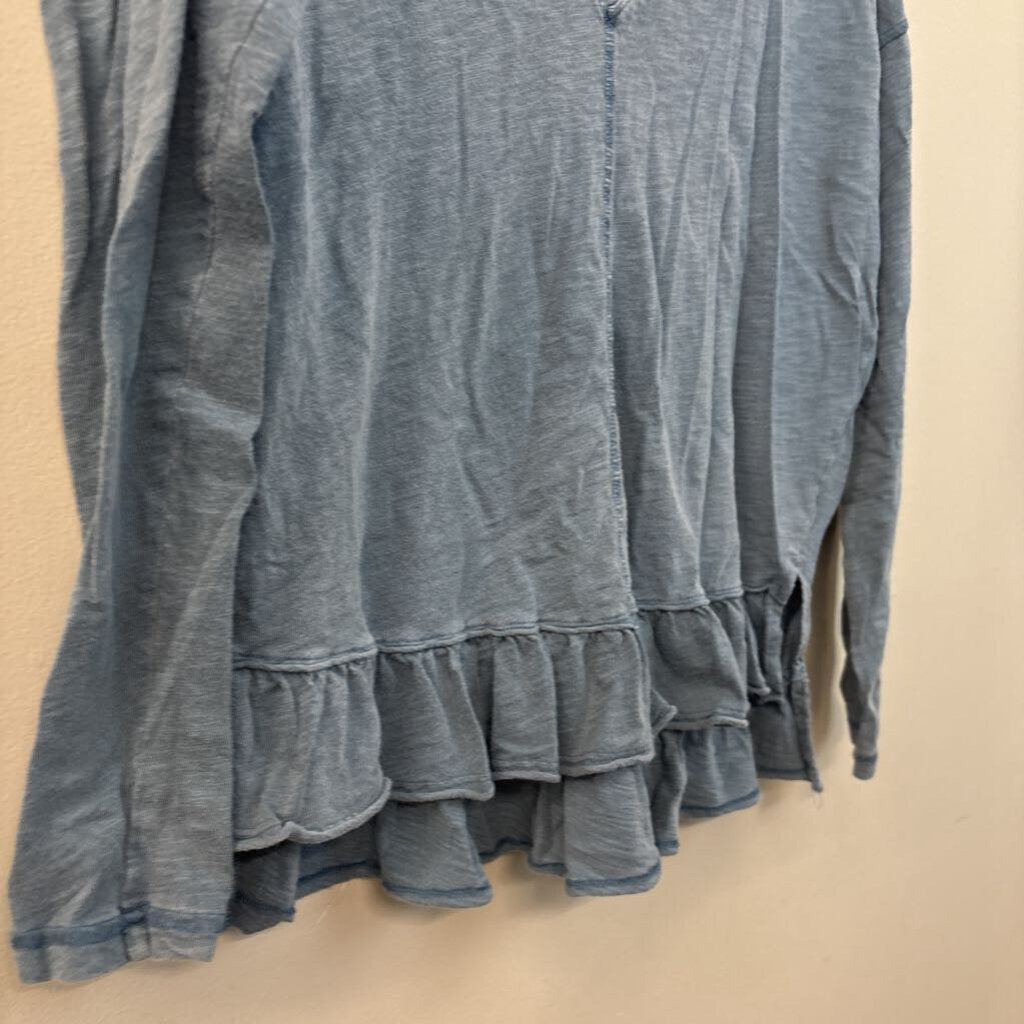 Pilcro Blue Long Sleeve Ruffle Hem Top Extra Small