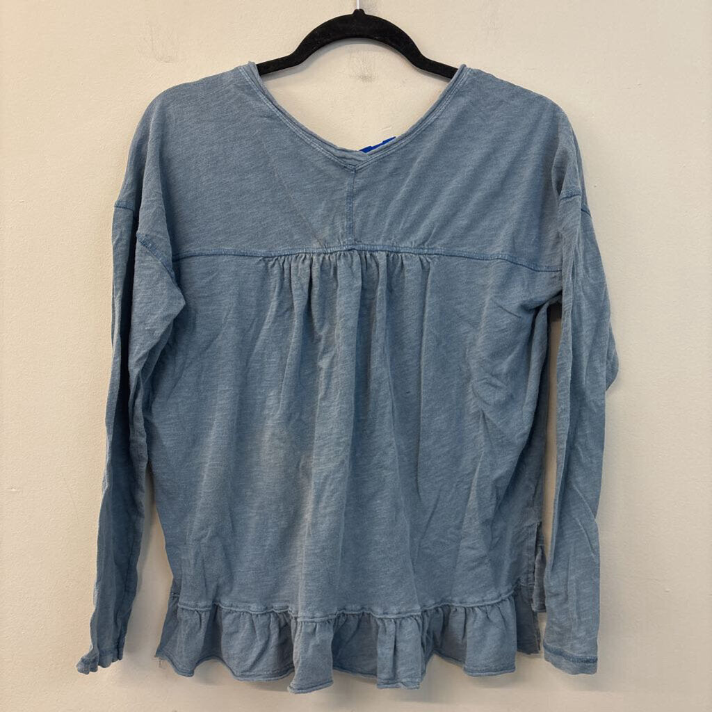 Pilcro Blue Long Sleeve Ruffle Hem Top Extra Small