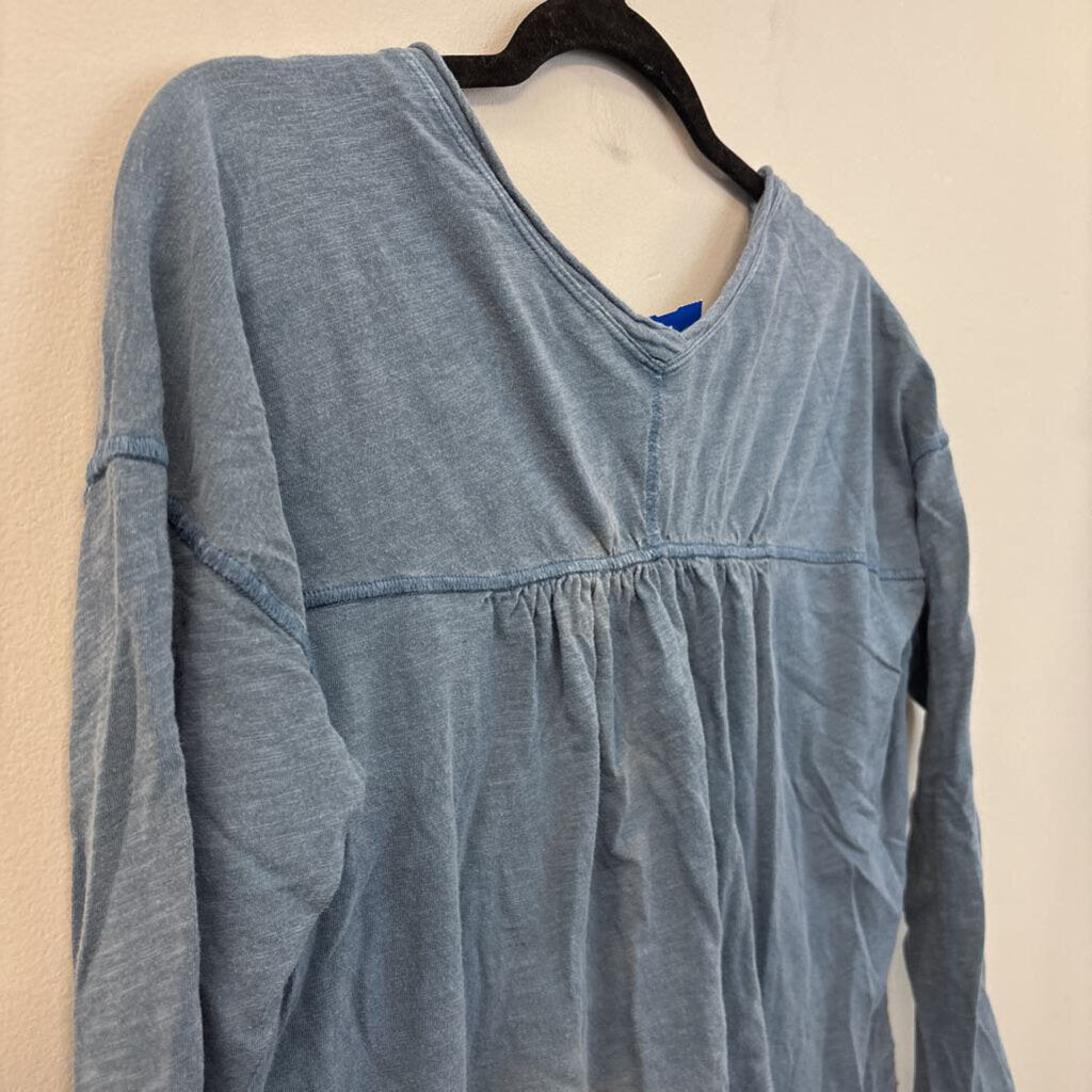 Pilcro Blue Long Sleeve Ruffle Hem Top Extra Small