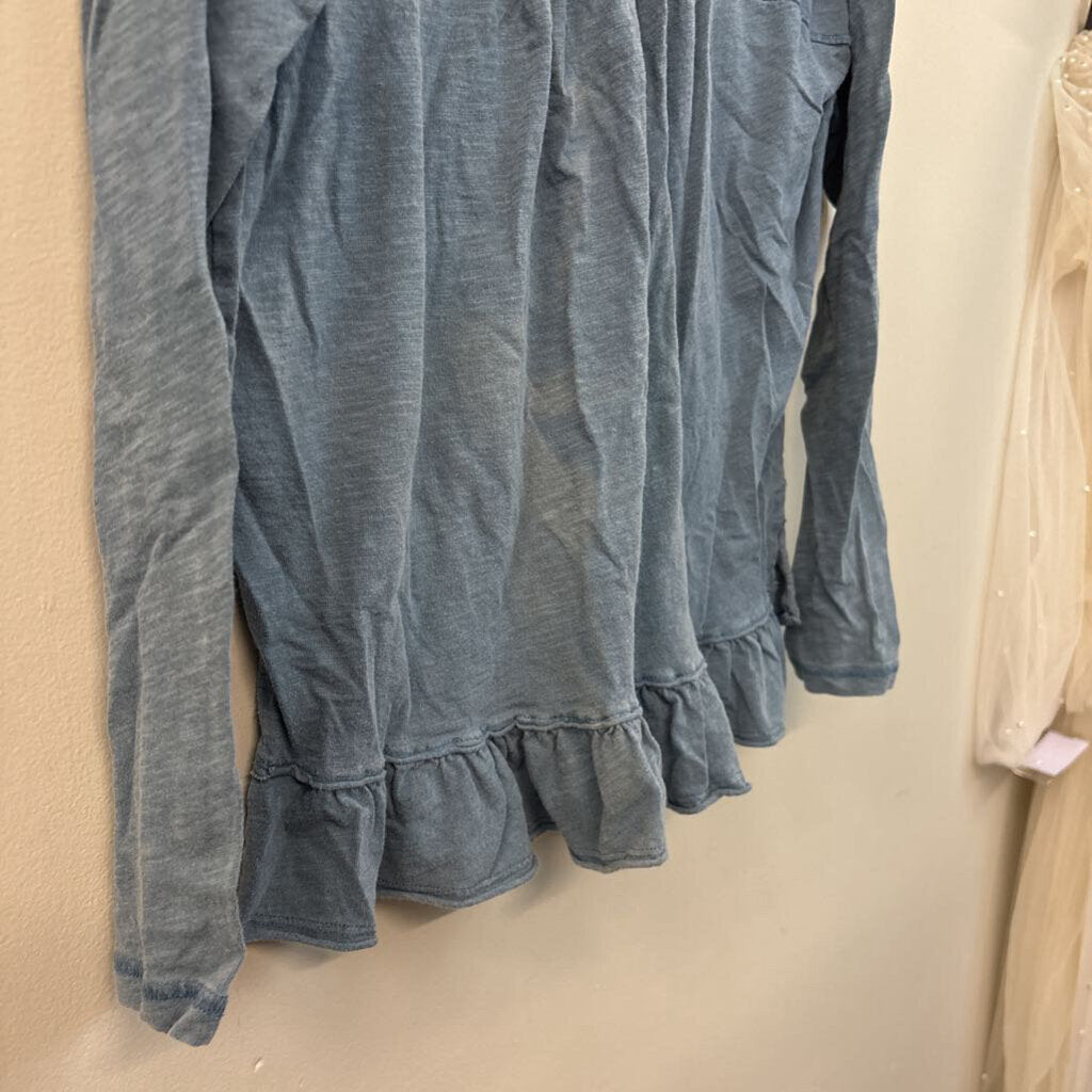 Pilcro Blue Long Sleeve Ruffle Hem Top Extra Small