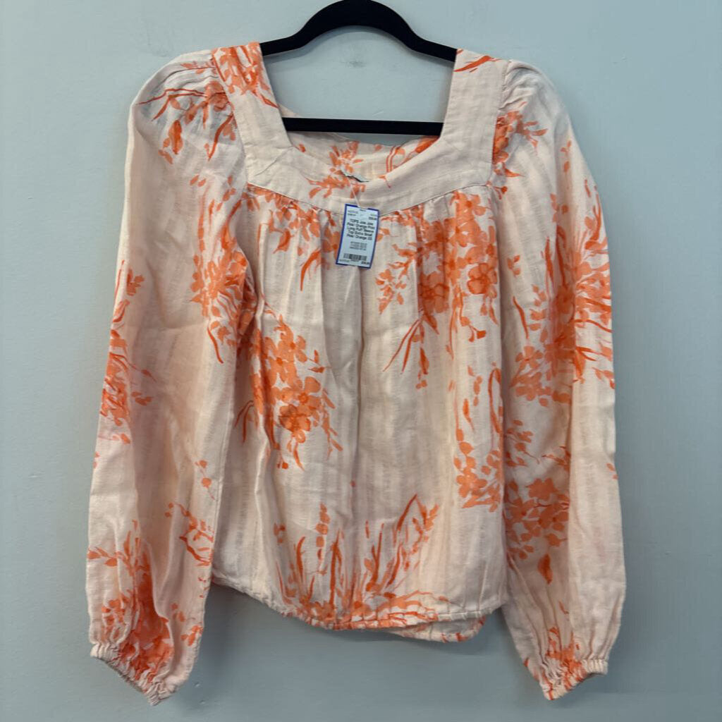 Joie Pink/ Orange Print Long Puff Sleeve Top Extra Small