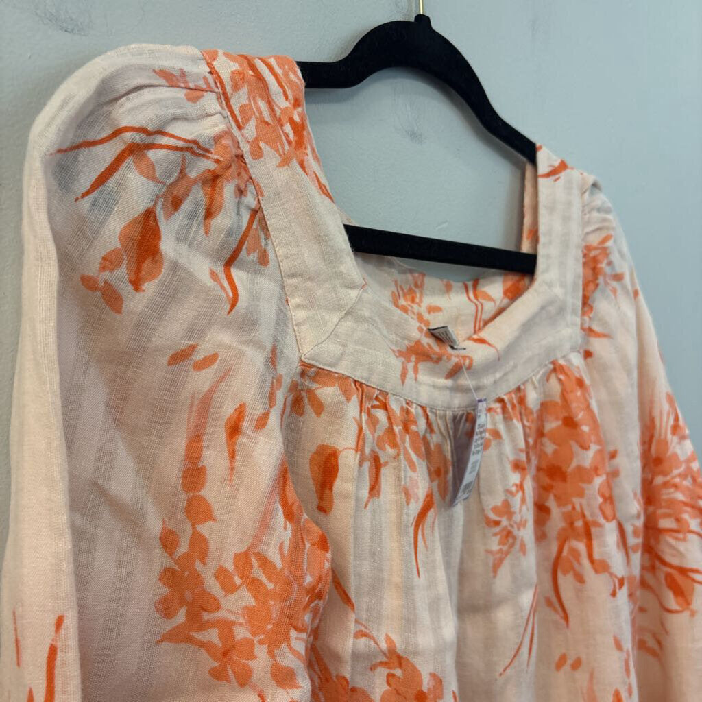 Joie Pink/ Orange Print Long Puff Sleeve Top Extra Small