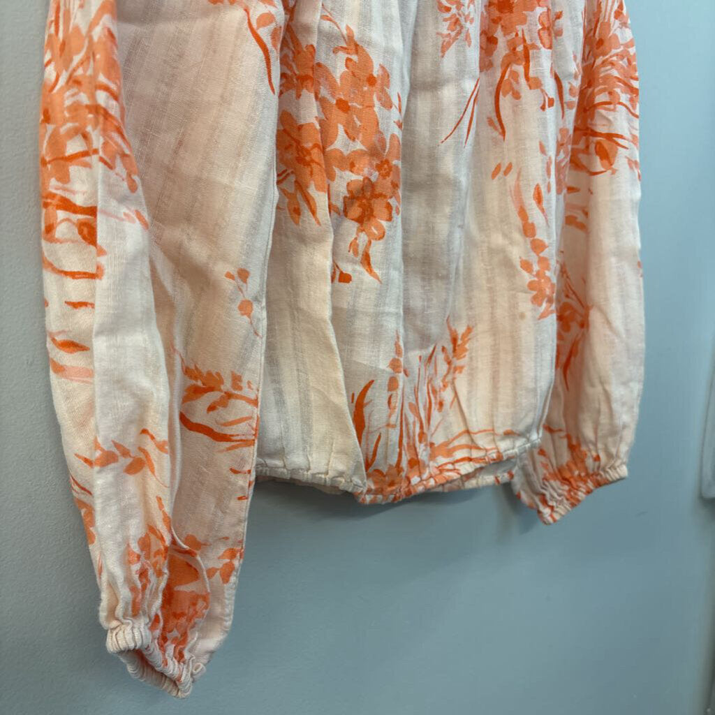 Joie Pink/ Orange Print Long Puff Sleeve Top Extra Small