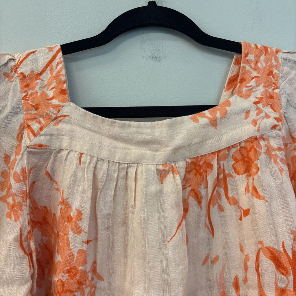 Joie Pink/ Orange Print Long Puff Sleeve Top Extra Small