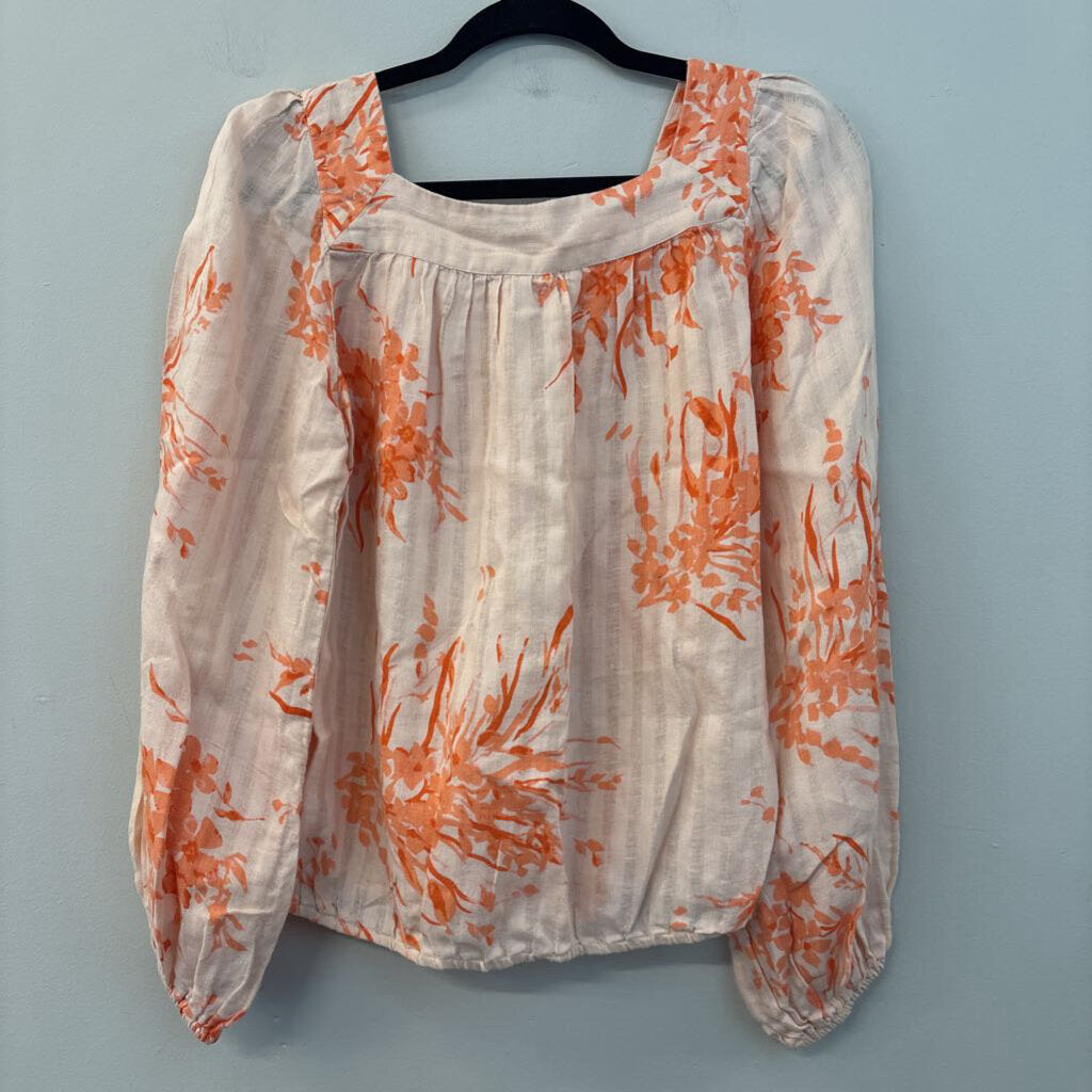 Joie Pink/ Orange Print Long Puff Sleeve Top Extra Small