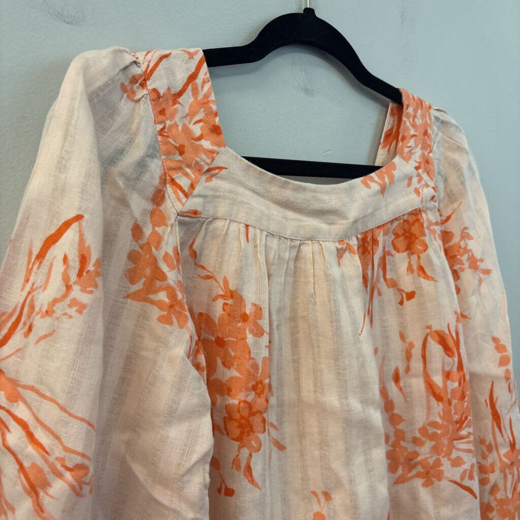Joie Pink/ Orange Print Long Puff Sleeve Top Extra Small