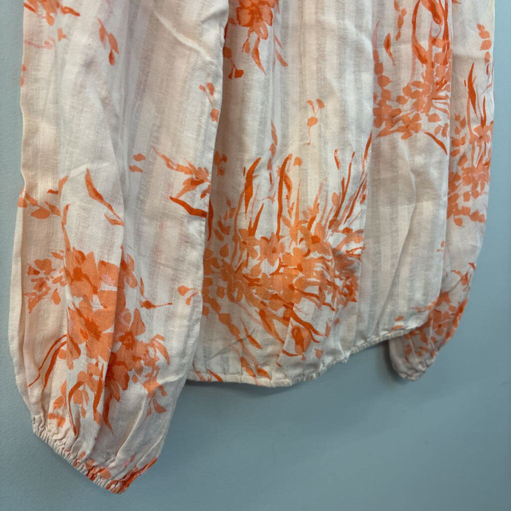 Joie Pink/ Orange Print Long Puff Sleeve Top Extra Small
