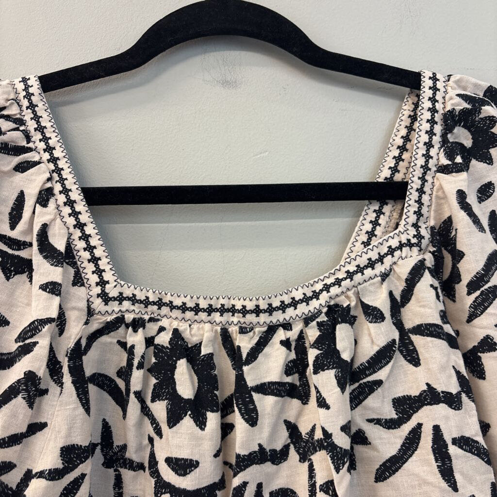 Christian Siriano Crea/ Black Print Lace Detail Long Sleeve Top Extra Small