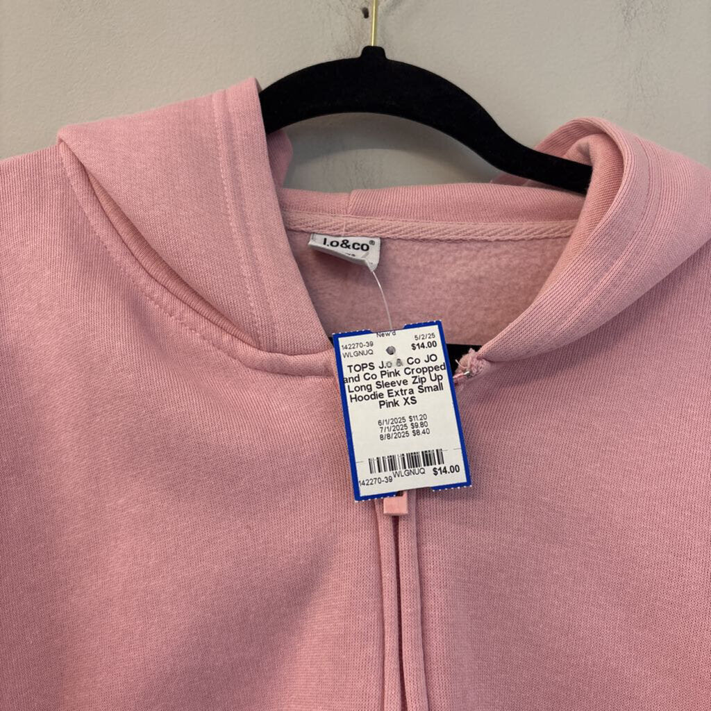 JO and Co Pink Cropped Long Sleeve Zip Up Hoodie Extra Small