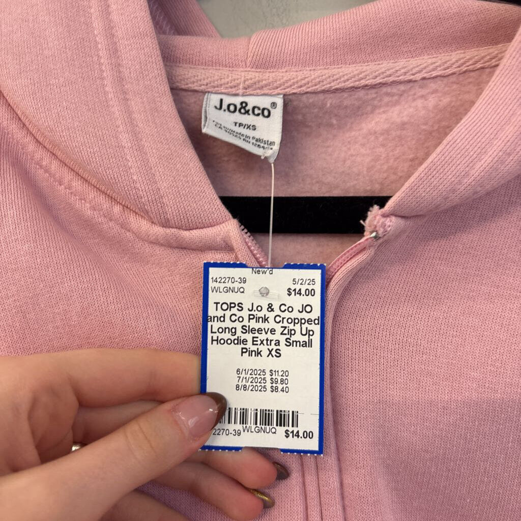 JO and Co Pink Cropped Long Sleeve Zip Up Hoodie Extra Small