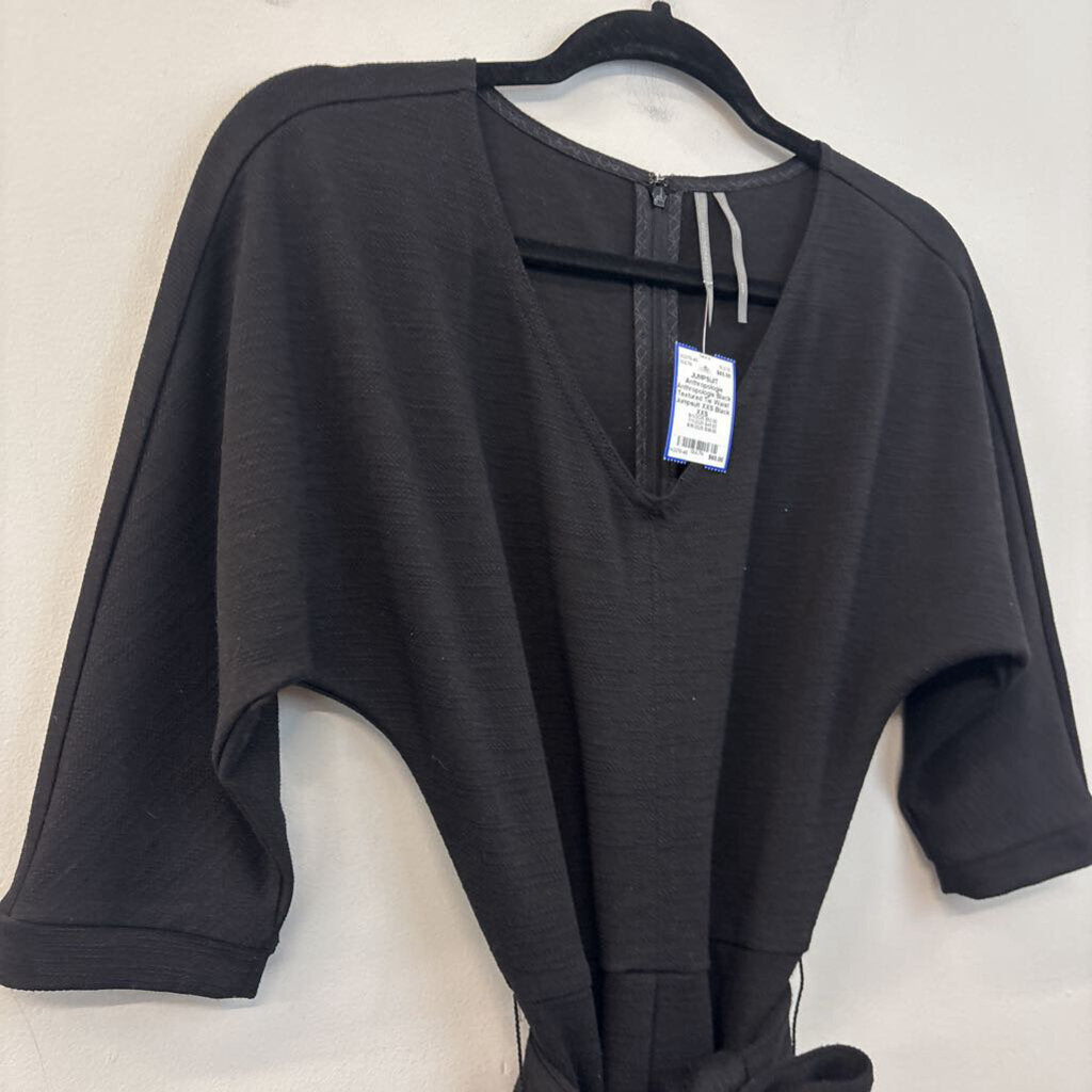 Anthropologie Black Textured Tie Waist Jumpsuit XXS