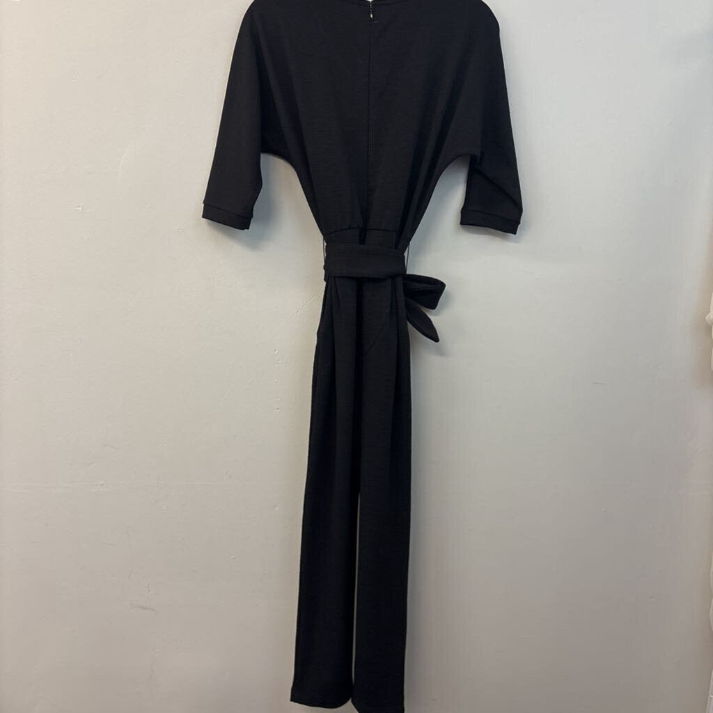 Anthropologie Black Textured Tie Waist Jumpsuit XXS
