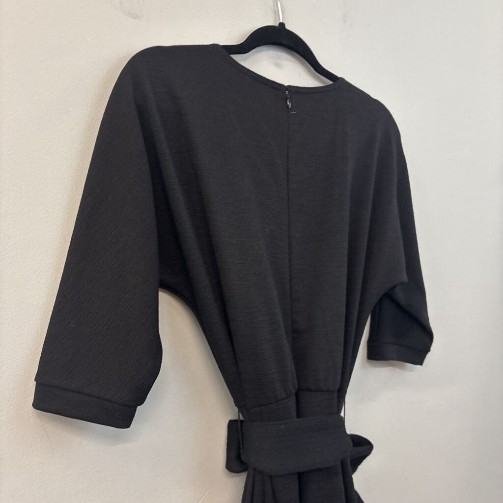 Anthropologie Black Textured Tie Waist Jumpsuit XXS