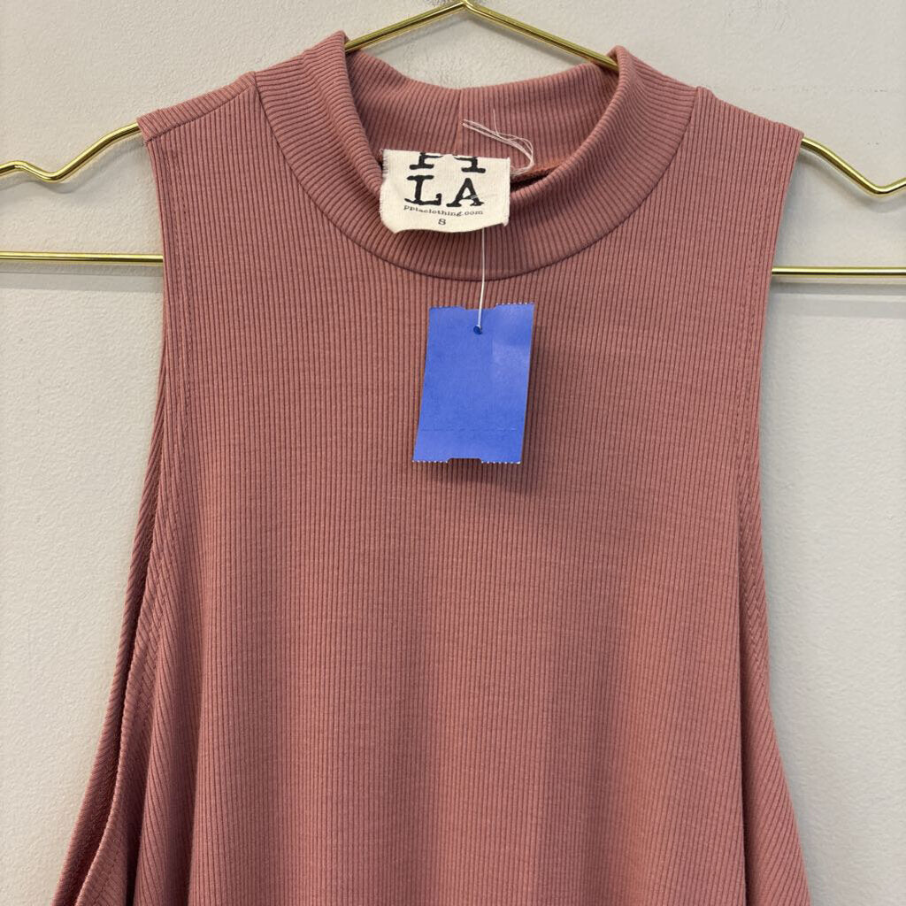 PP LA Mauve Pink Ribbed Mock Neck Sleeveless Dress Small