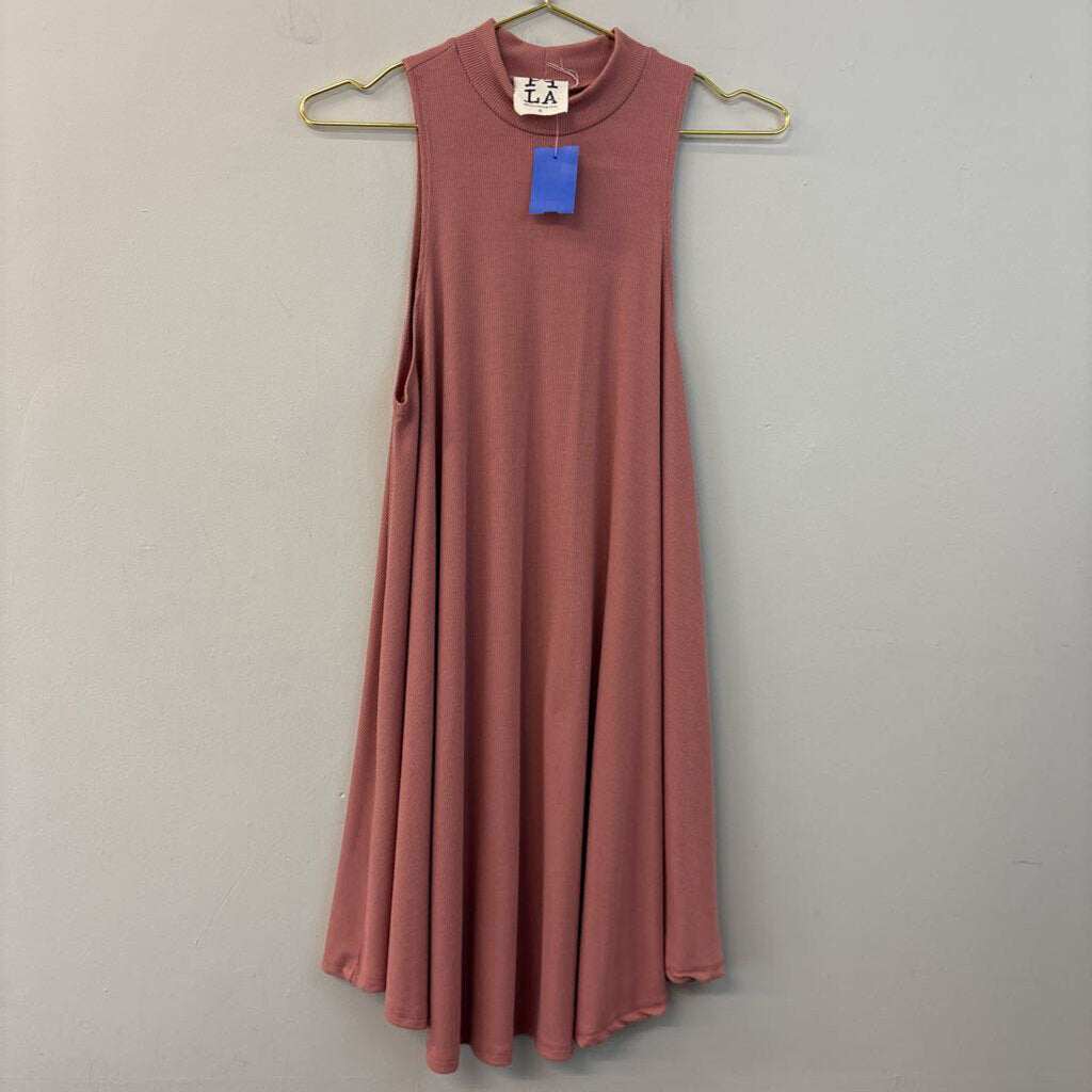 PP LA Mauve Pink Ribbed Mock Neck Sleeveless Dress Small