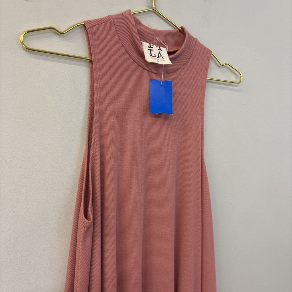 PP LA Mauve Pink Ribbed Mock Neck Sleeveless Dress Small