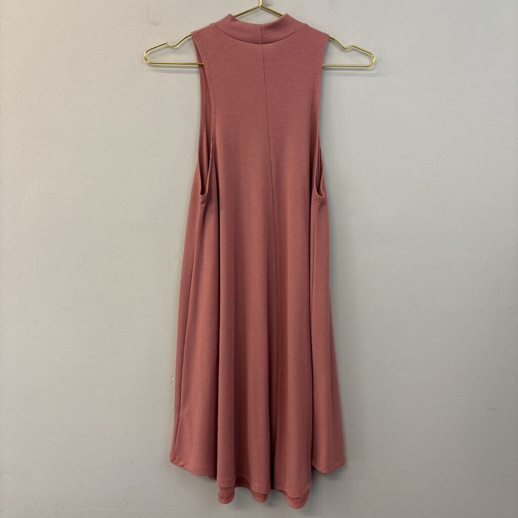 PP LA Mauve Pink Ribbed Mock Neck Sleeveless Dress Small
