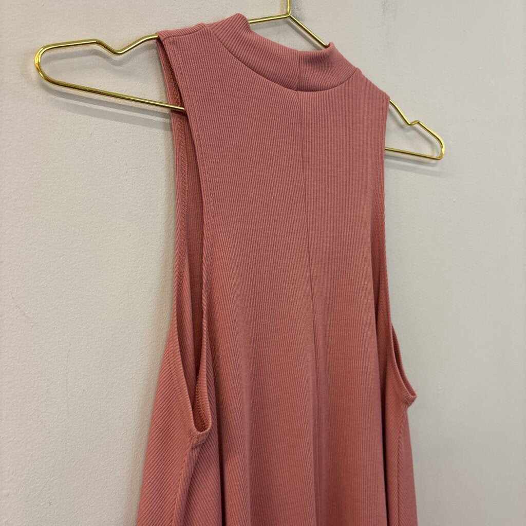 PP LA Mauve Pink Ribbed Mock Neck Sleeveless Dress Small