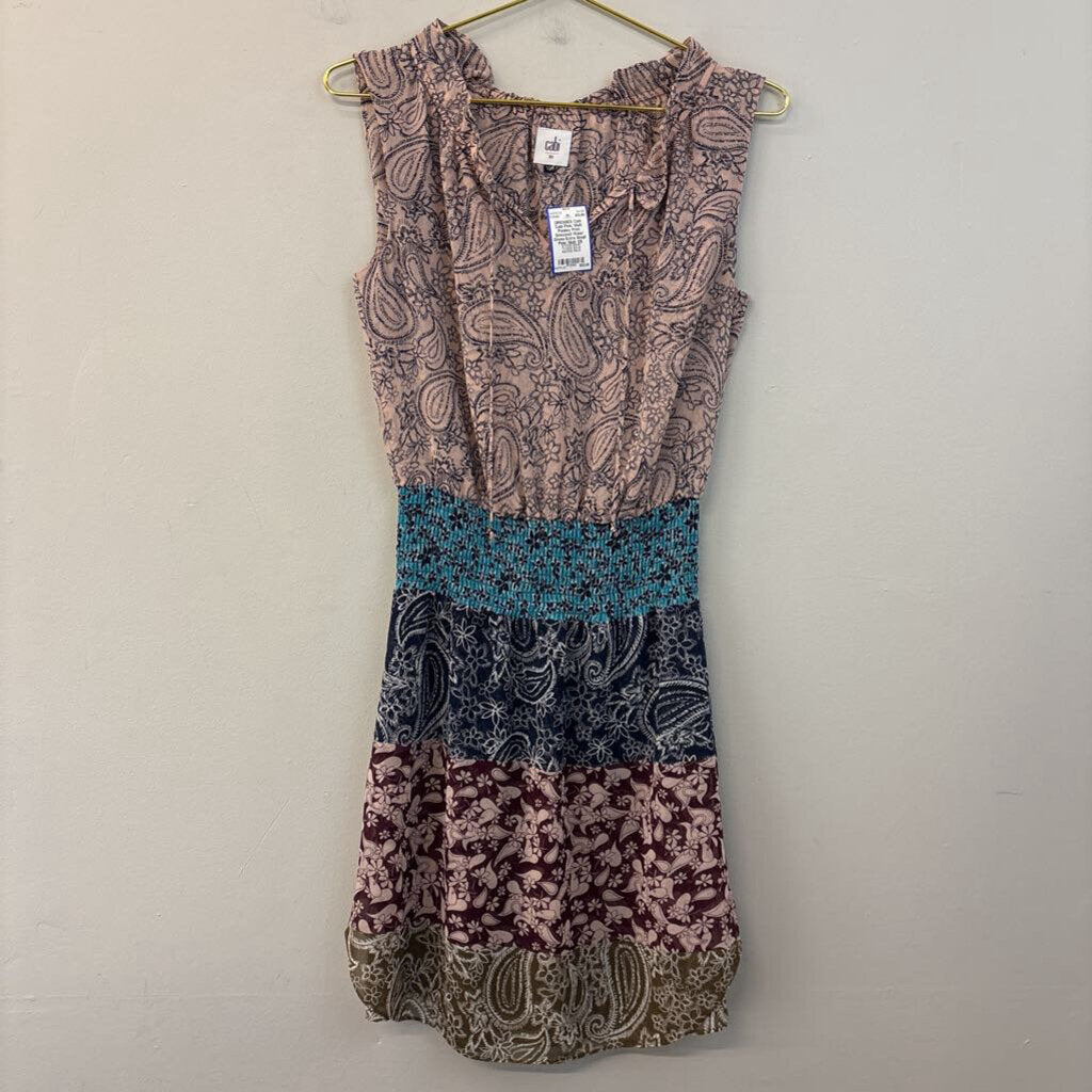 Cabi Pink/ Multi Paisley Print Smocked Waist Dress Extra Small