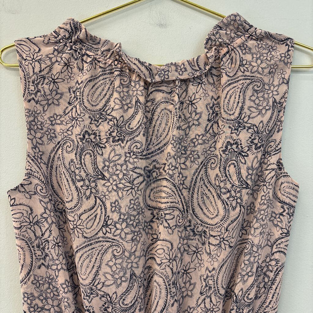 Cabi Pink/ Multi Paisley Print Smocked Waist Dress Extra Small
