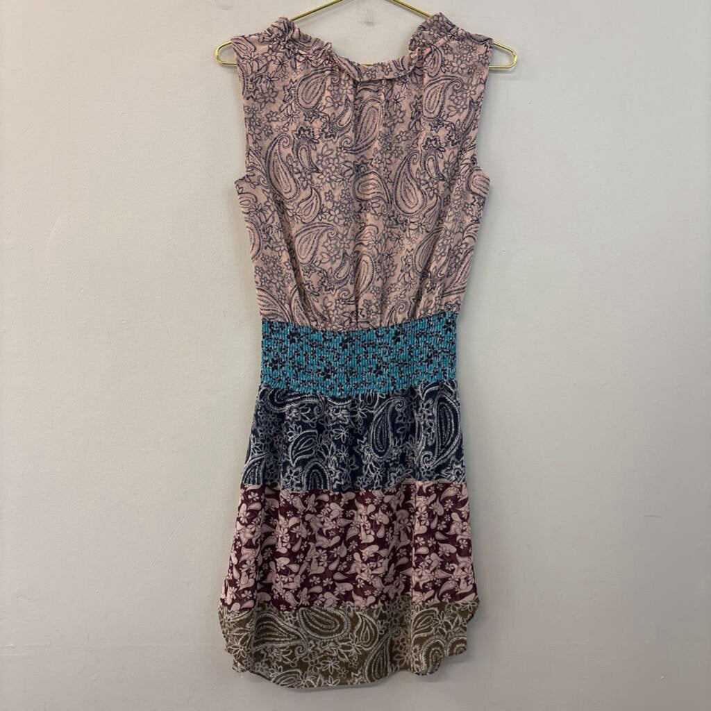 Cabi Pink/ Multi Paisley Print Smocked Waist Dress Extra Small