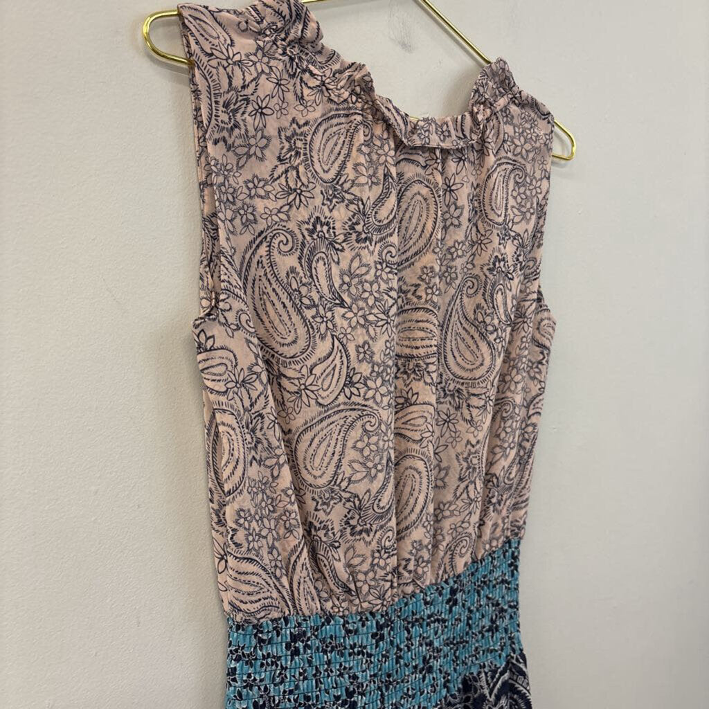 Cabi Pink/ Multi Paisley Print Smocked Waist Dress Extra Small
